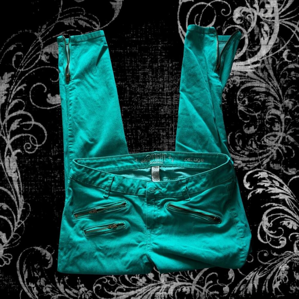 retro glam teal mid low rise skinny pants